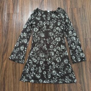 Women's M Brown Whimsigoth Sheer Flare Sleeves Witchy Lettuce Ruffle Dress